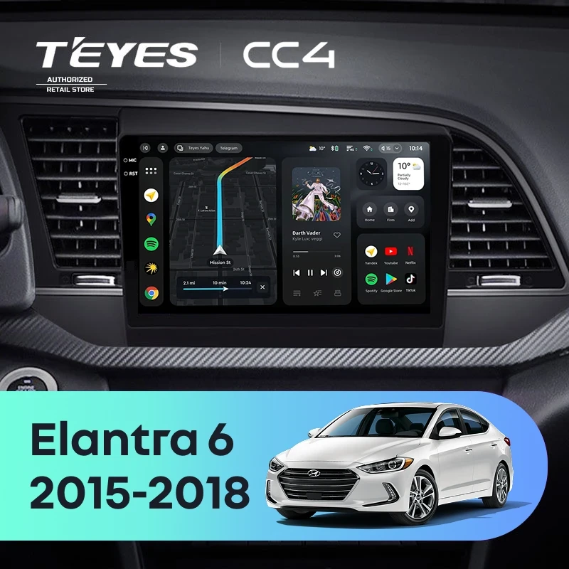 Штатная магнитола Teyes CC4 6/64 Hyundai Elantra 6 (2015-2018) Тип-A