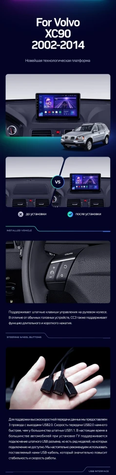 Штатная магнитола Teyes CC3 4/64 Volvo XC90 (2002-2014) F1