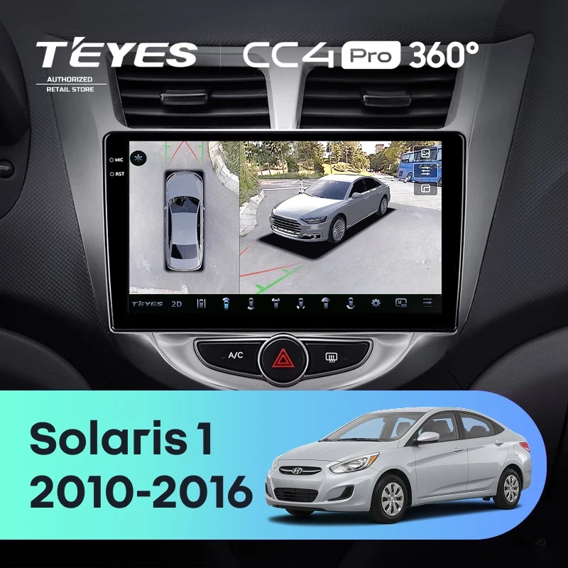 Штатная магнитола Teyes CC4 Pro 360 8/128 Hyundai Solaris 1 (2010-2016) F1
