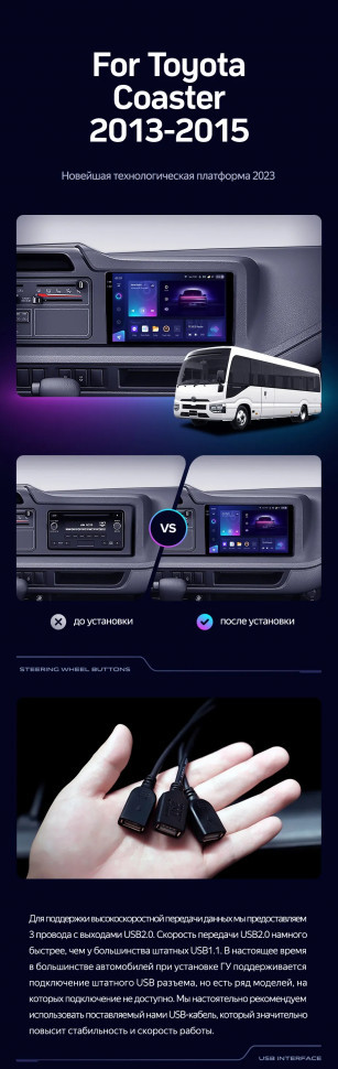 Штатная магнитола Teyes CC3L 4/64 Toyota Coaster (2013-2015)