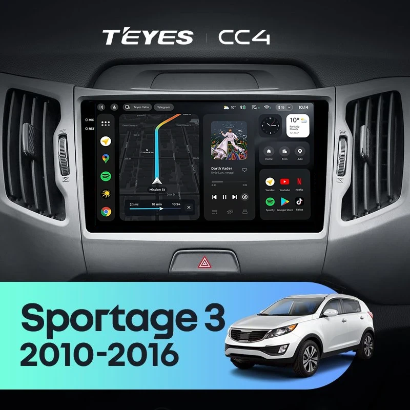 Штатная магнитола Teyes CC4 8/128 Kia Sportage 3 SL (2010-2016) Тип-C