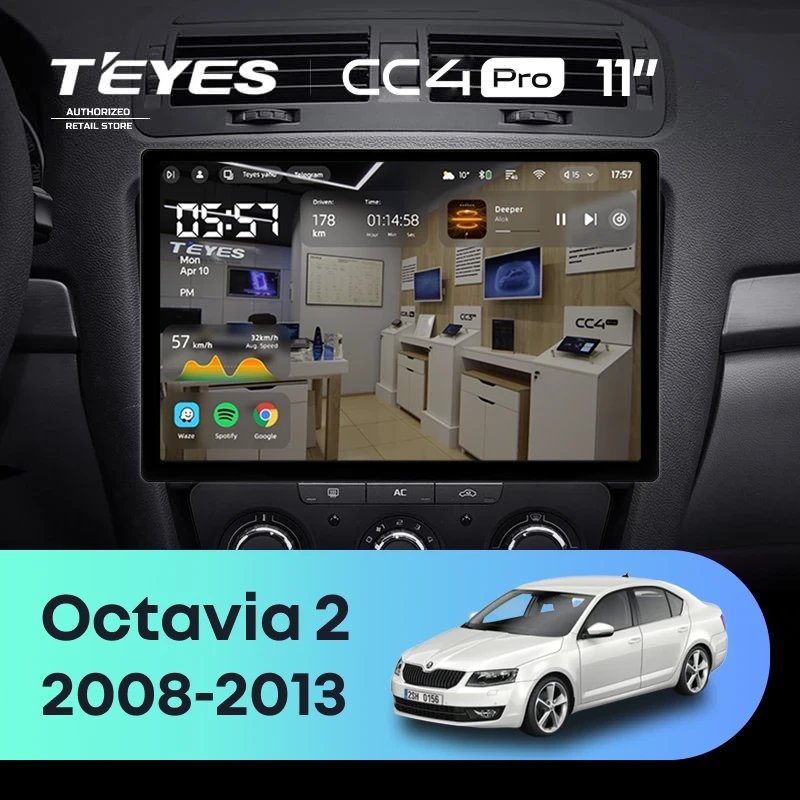 Штатная магнитола Teyes CC4 Pro 12/256 Skoda Octavia 2 A5 (2008-2013) (11")