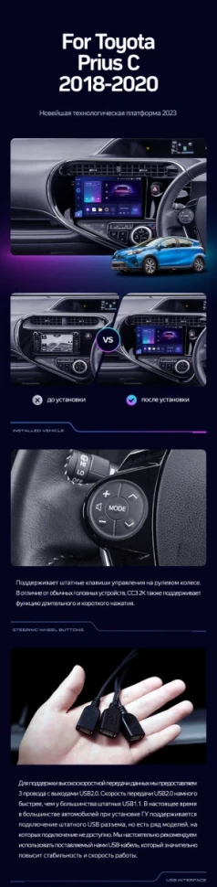 Штатная магнитола Teyes CC3L 4/32 Toyota Prius C (2018-2020) Правый руль