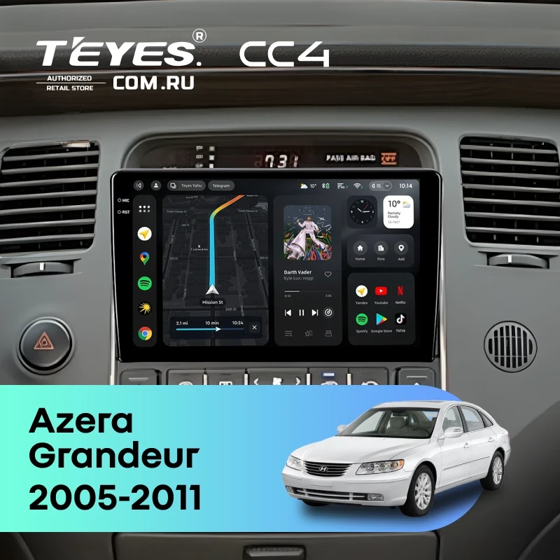 Штатная магнитола Teyes CC4 8/128 Hyundai Azera (2005-2011)