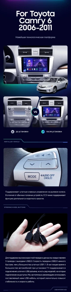 Штатная магнитола Teyes CC3 4/64 Toyota Camry 6 XV 40 (2006-2011) F1