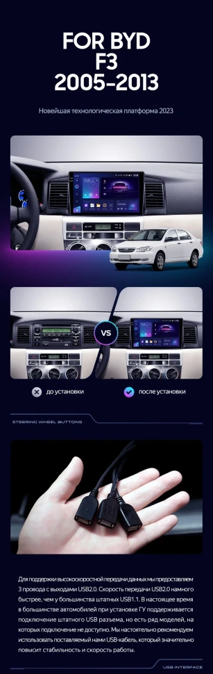 Штатная магнитола Teyes CC3 2K 360 6/128 BYD F3 (2005-2013)