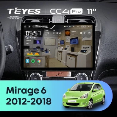 Штатная магнитола Teyes CC4 Pro 8/128 Mitsubishi Mirage 6 (2012-2018) (11")