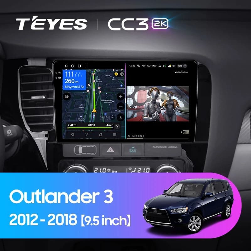 Штатная магнитола Teyes CC3 2K 4/32 Mitsubishi Outlander 3 GF0W GG0W (2012-2018) Тип-A