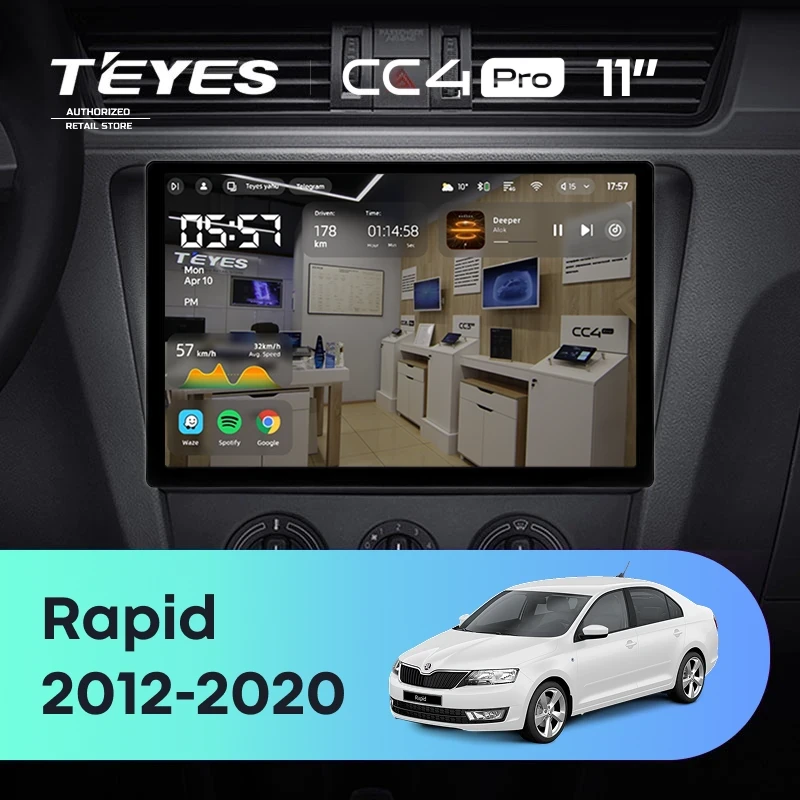 Штатная магнитола Teyes CC4 Pro 12/256 Skoda Rapid NH3 NH1 (2012-2020) (11")