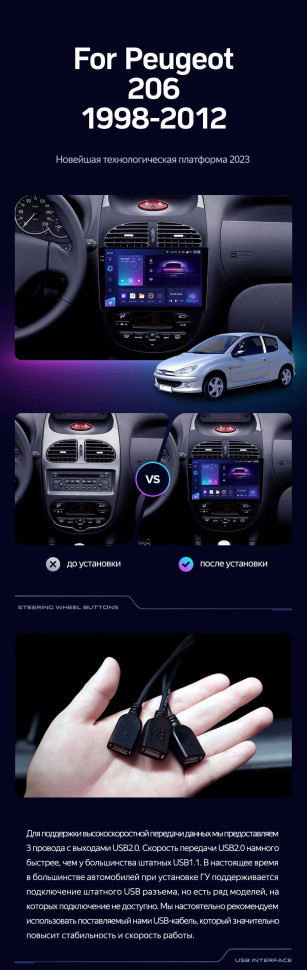 Штатная магнитола Teyes CC3 2K 6/128 Peugeot 206 (1998-2012) F1