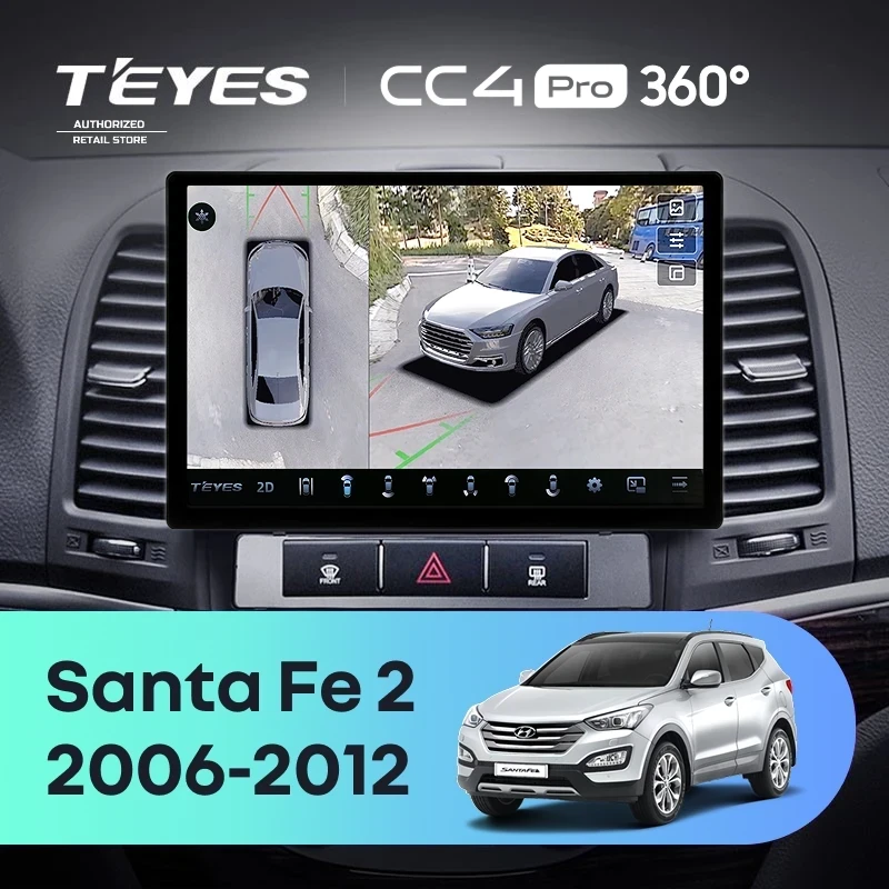 Штатная магнитола Teyes CC4 Pro 360 12/256 Hyundai Santa Fe 2 (2006-2012) (11")