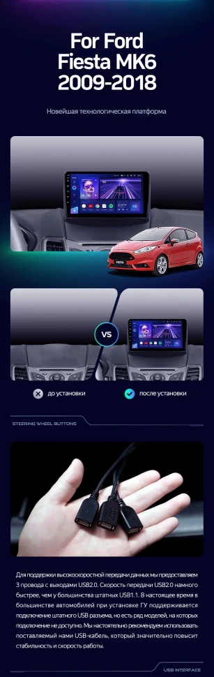Штатная магнитола Teyes CC3 2K 4/64 Ford Fiesta 6 (2009-2018) F1 Тип-A