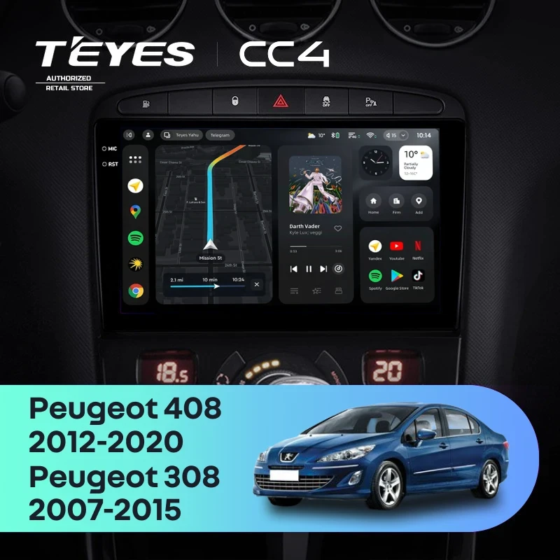 Штатная магнитола Teyes CC4 6/64 Peugeot 408 1 T7 (2012-2020)