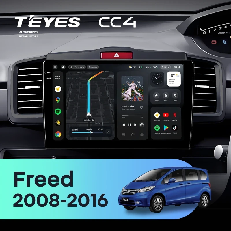 Штатная магнитола Teyes CC4 8/128 Honda Freed 1 (2008-2016) F2 Правый руль