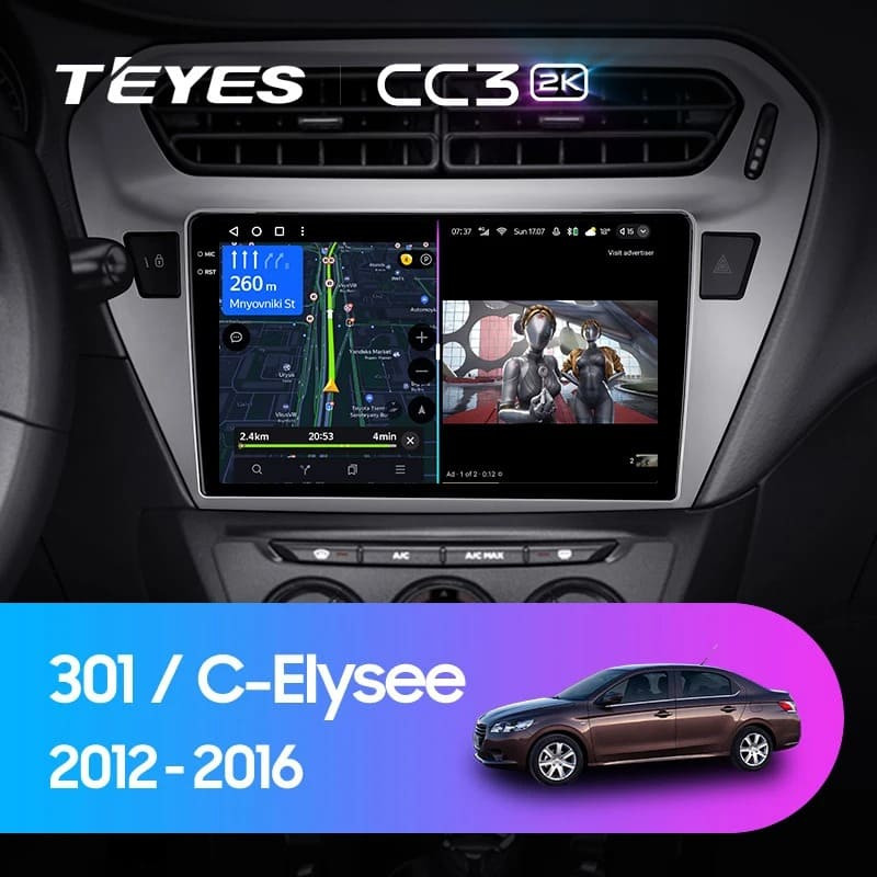 Штатная магнитола Teyes CC3 2K 360 6/128 Peugeot 301 (2012-2016) F2