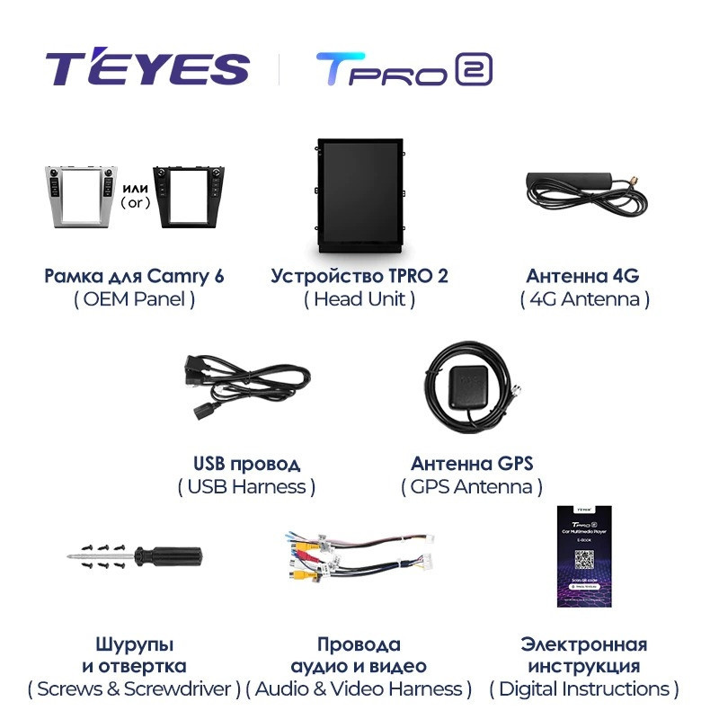 Штатная магнитола Tesla style Teyes TPRO 2 4/32 Toyota Camry 6 XV 40 (2006-2011) F1