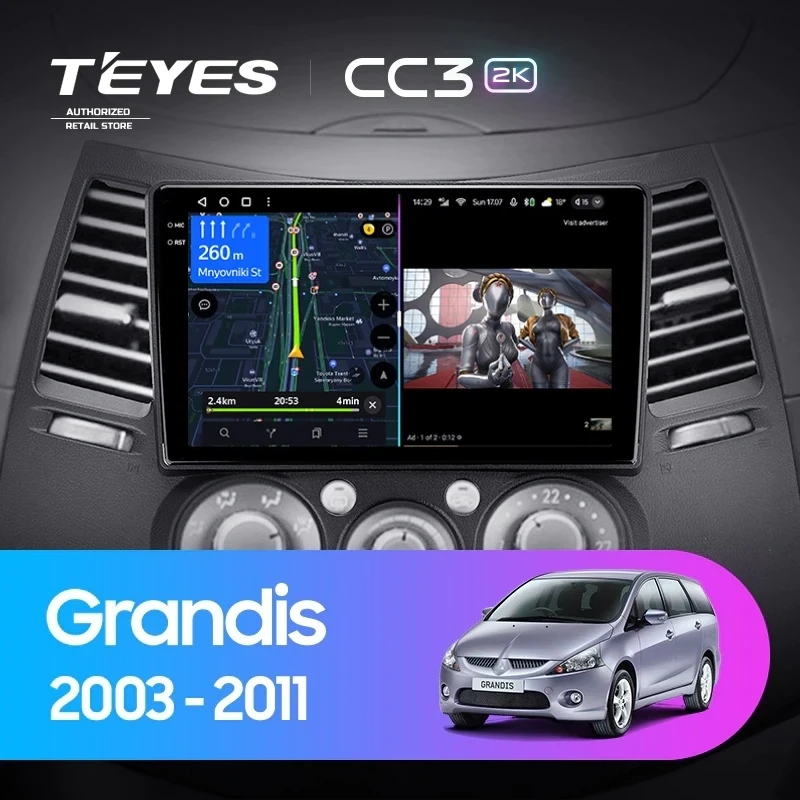 Штатная магнитола Teyes CC3 2K 4/32 Mitsubishi Grandis 1 (2003-2011) F2